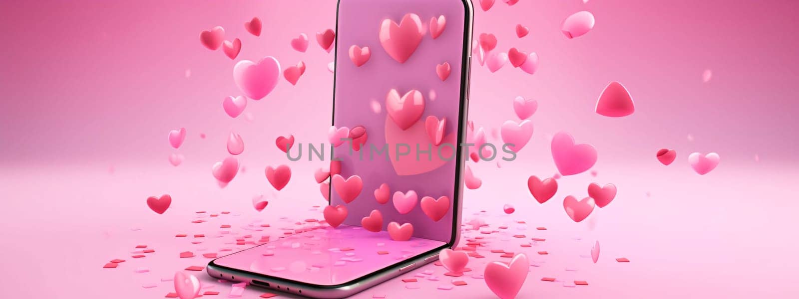 Smartphone with Floating Hearts on Pink Background by ThemesS