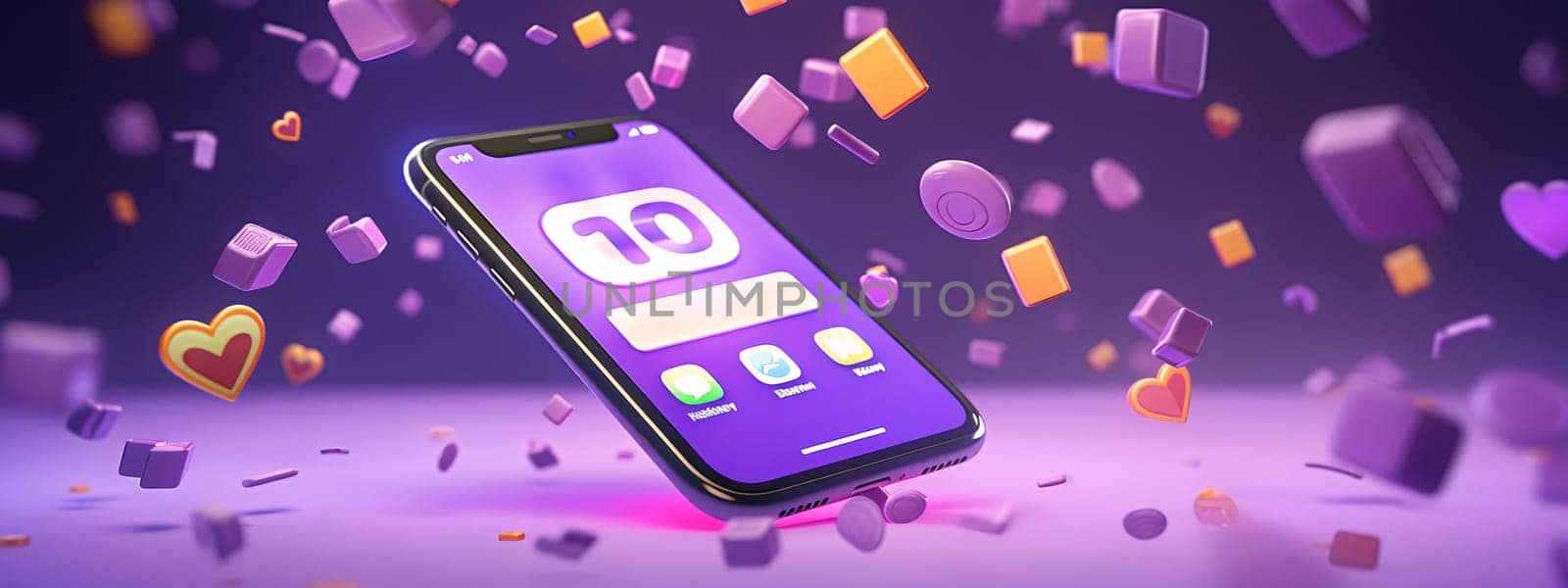 Smartphone screen: 3d render of a smartphone with social media icons on the screen