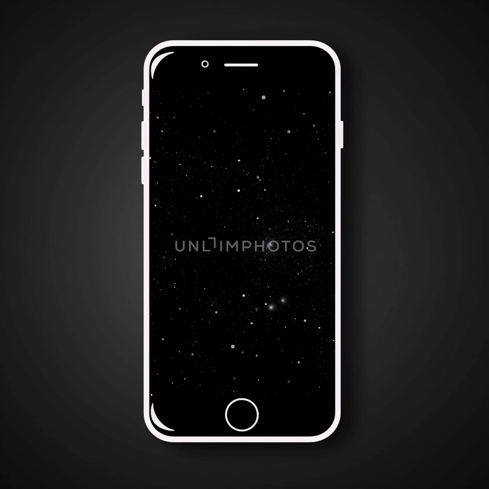 Smartphone screen: Realistic smartphone mockup with starry night sky. Vector illustration.
