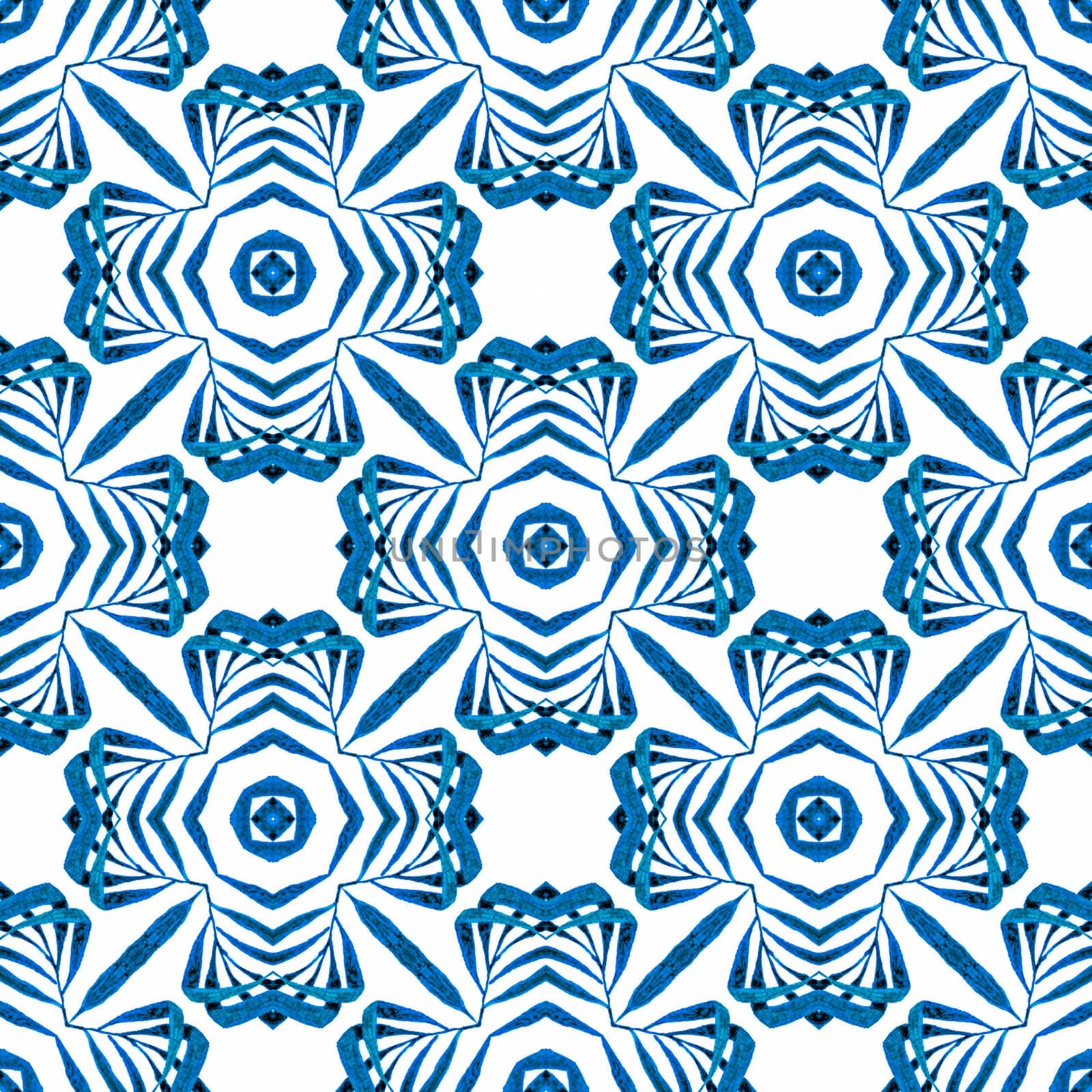 Watercolor summer ethnic border pattern. Blue fantastic boho chic summer design. Textile ready pleasant print, swimwear fabric, wallpaper, wrapping. Ethnic hand painted pattern.