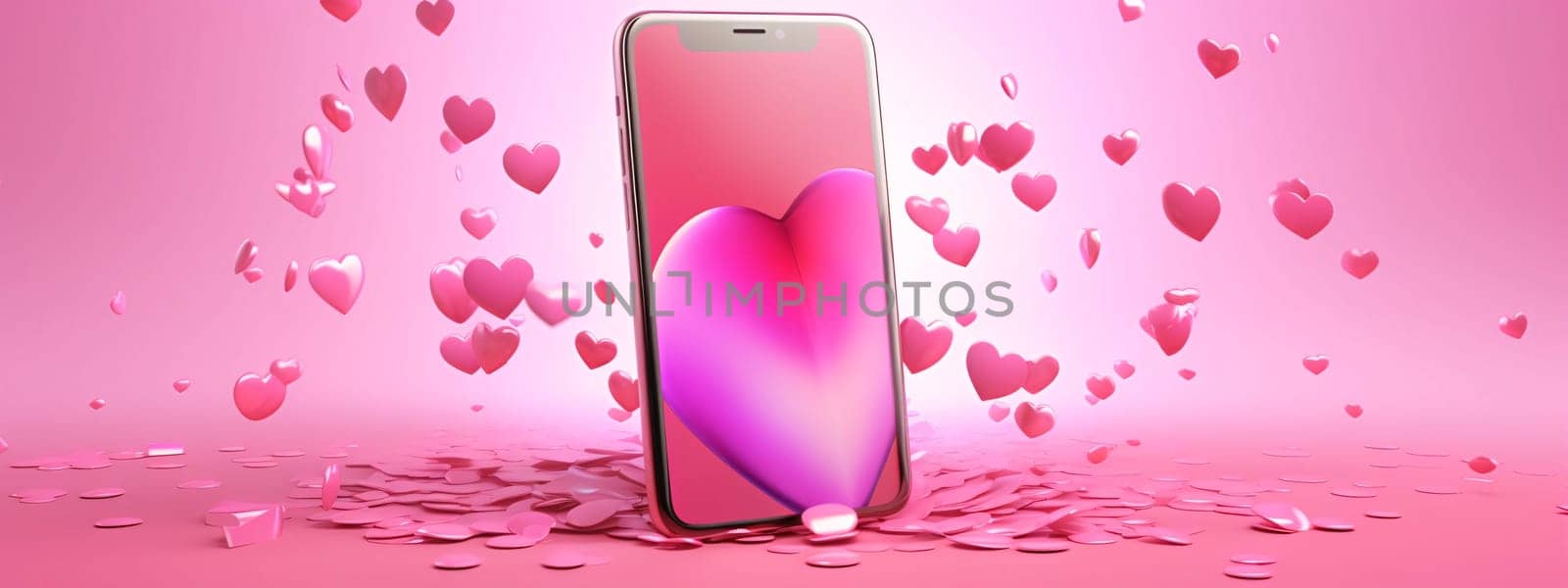 3d rendering of a pink smartphone with a pink heart on a pink background by ThemesS