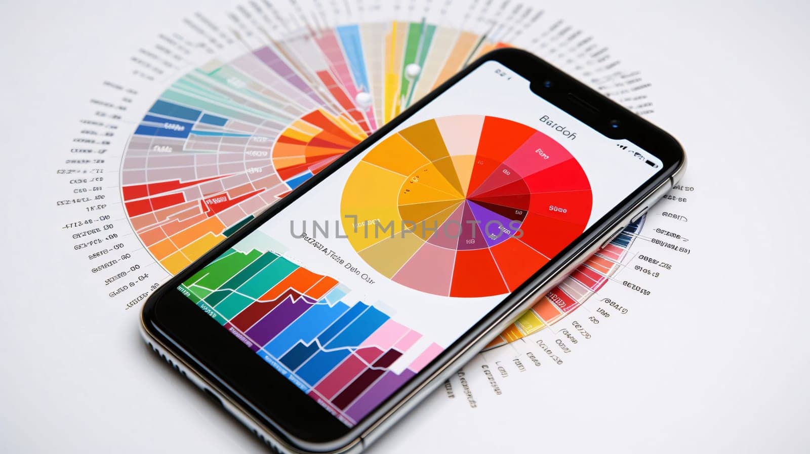 Smartphone with colorful charts on the table. Selective focus. by ThemesS