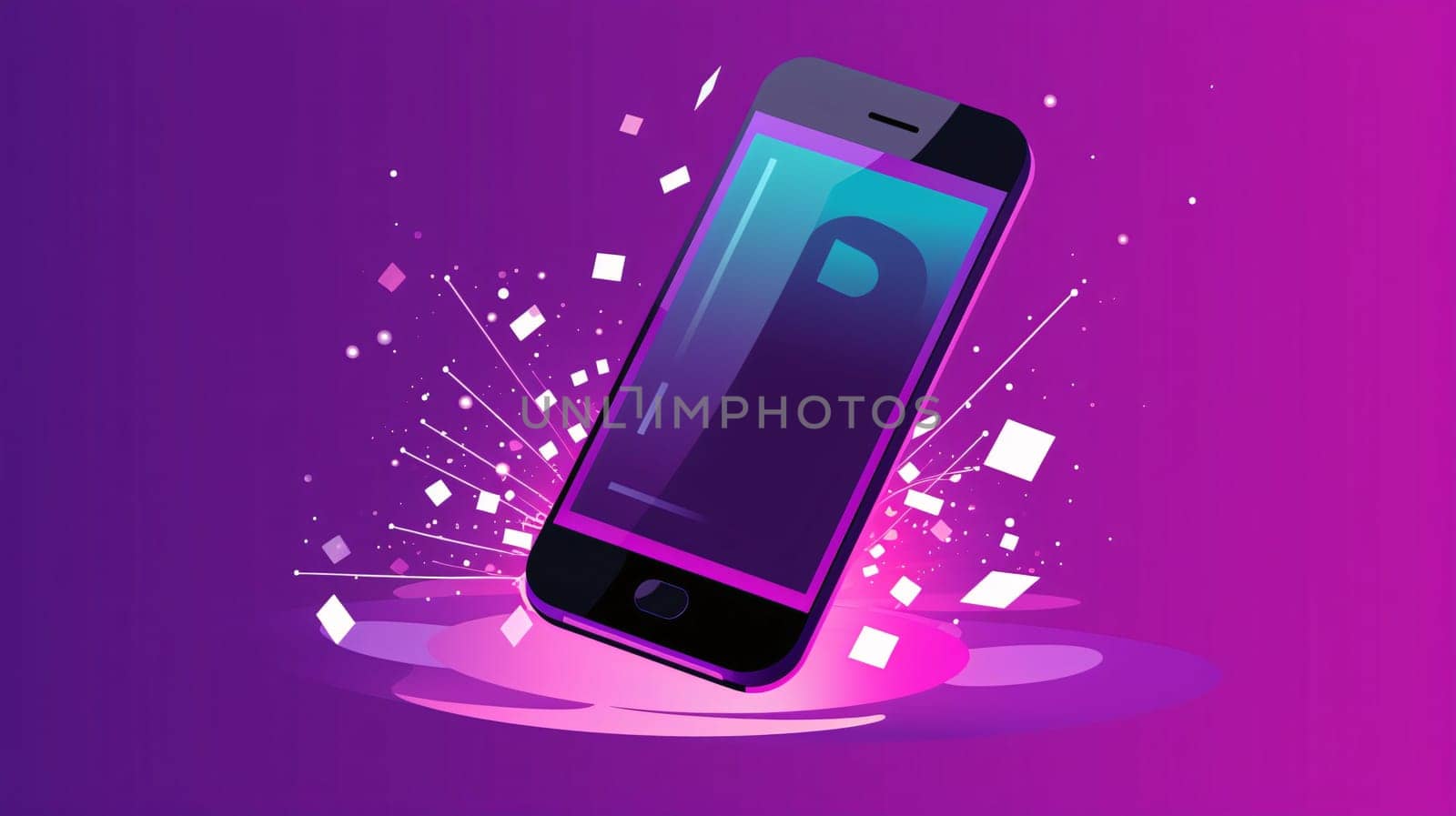 Vector illustration of a mobile phone with a blank screen on a purple background. by ThemesS