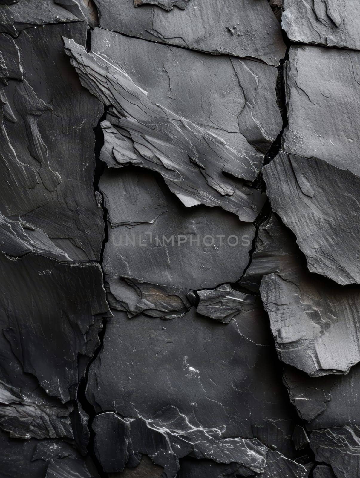 Close-up view of a dark, textured rock surface with jagged and rough texture. by sfinks