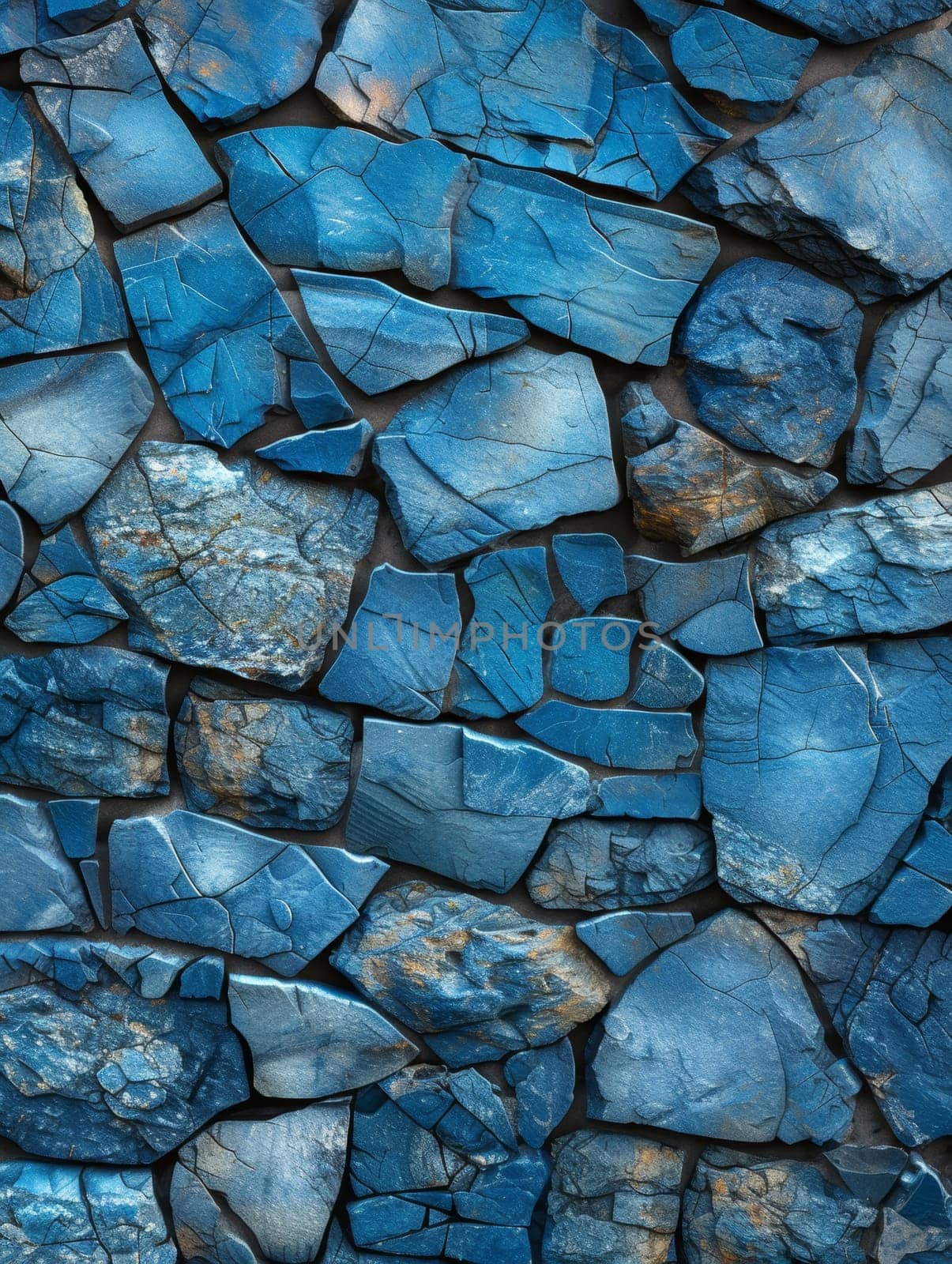 Close-up view of a surface covered with various shapes and sizes of stones embedded in it. by sfinks