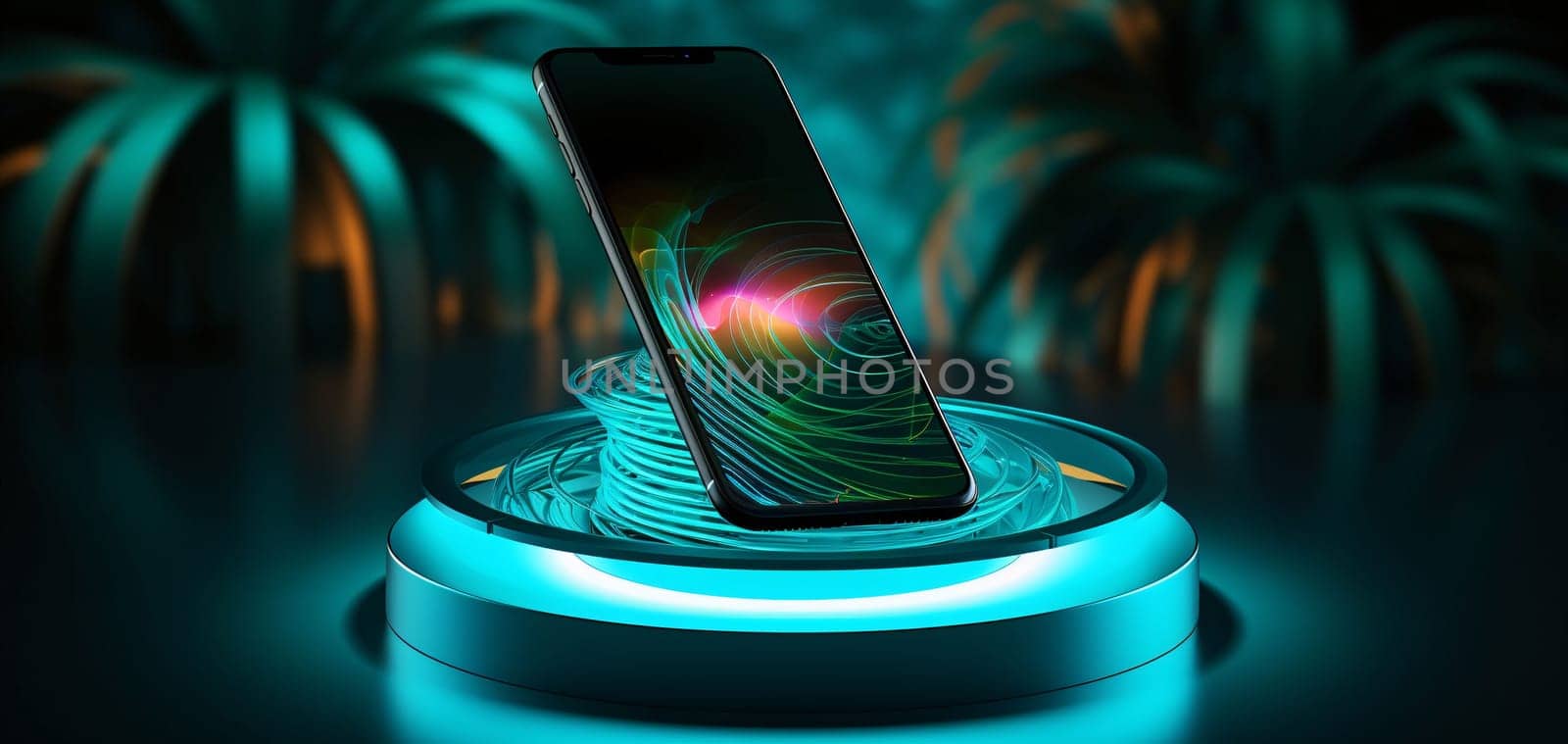 Smartphone with fingerprint scanner on display on dark background 3D rendering by ThemesS
