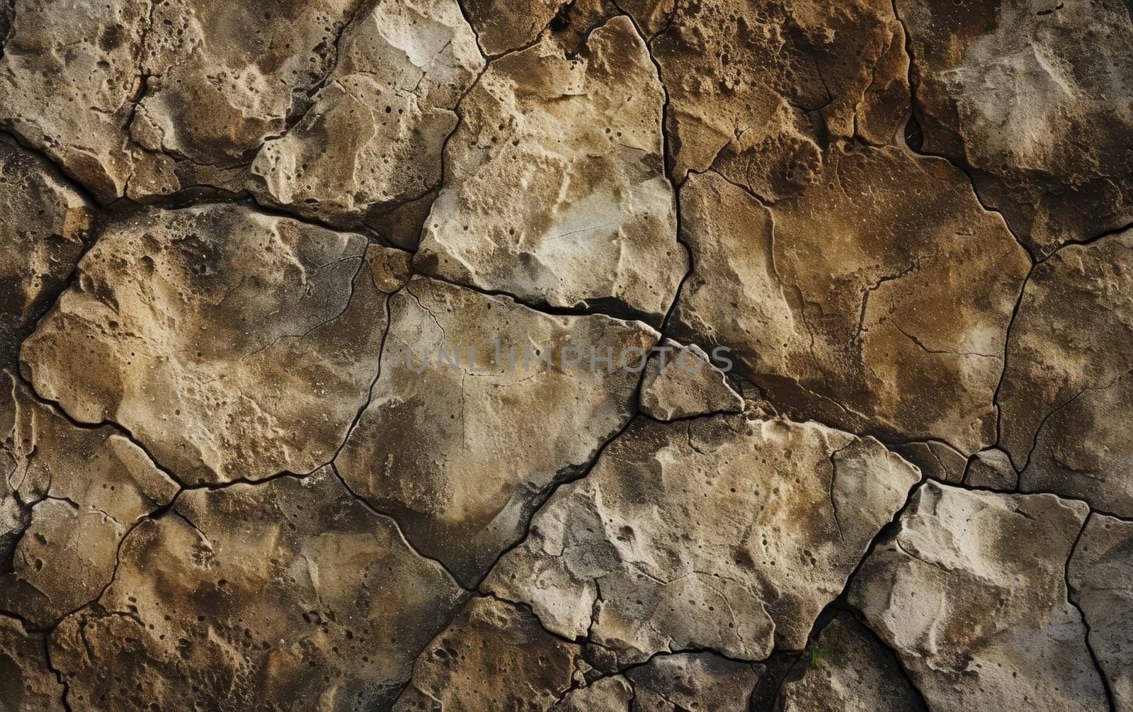 Arid landscape with cracked earth texture in a drought-affected region. by sfinks