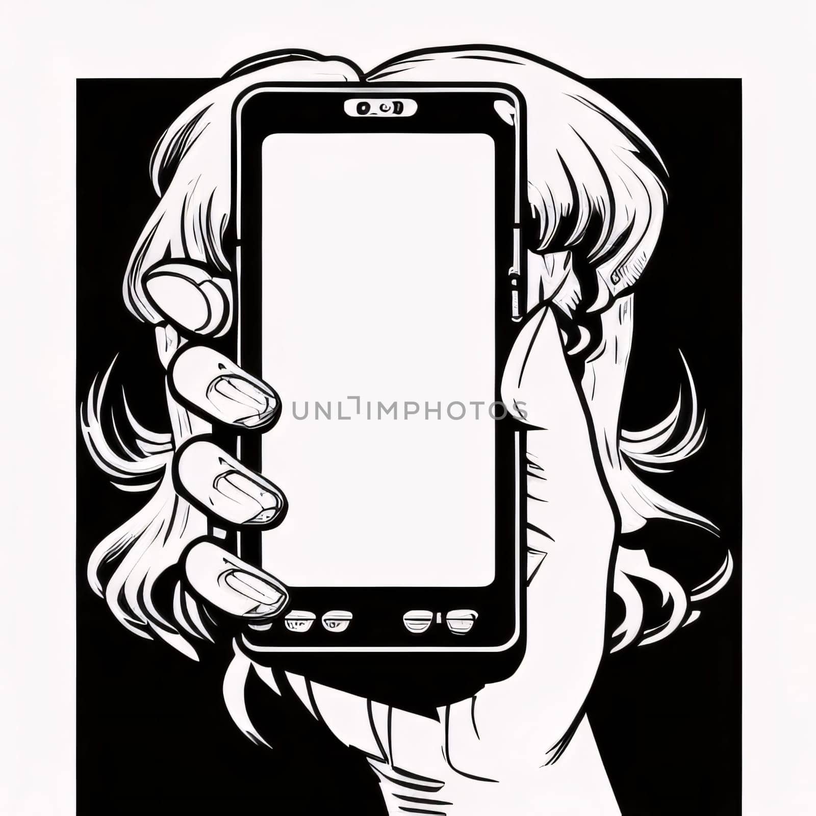 Smartphone screen: Mobile phone in the hand of a beautiful girl. Vector illustration.