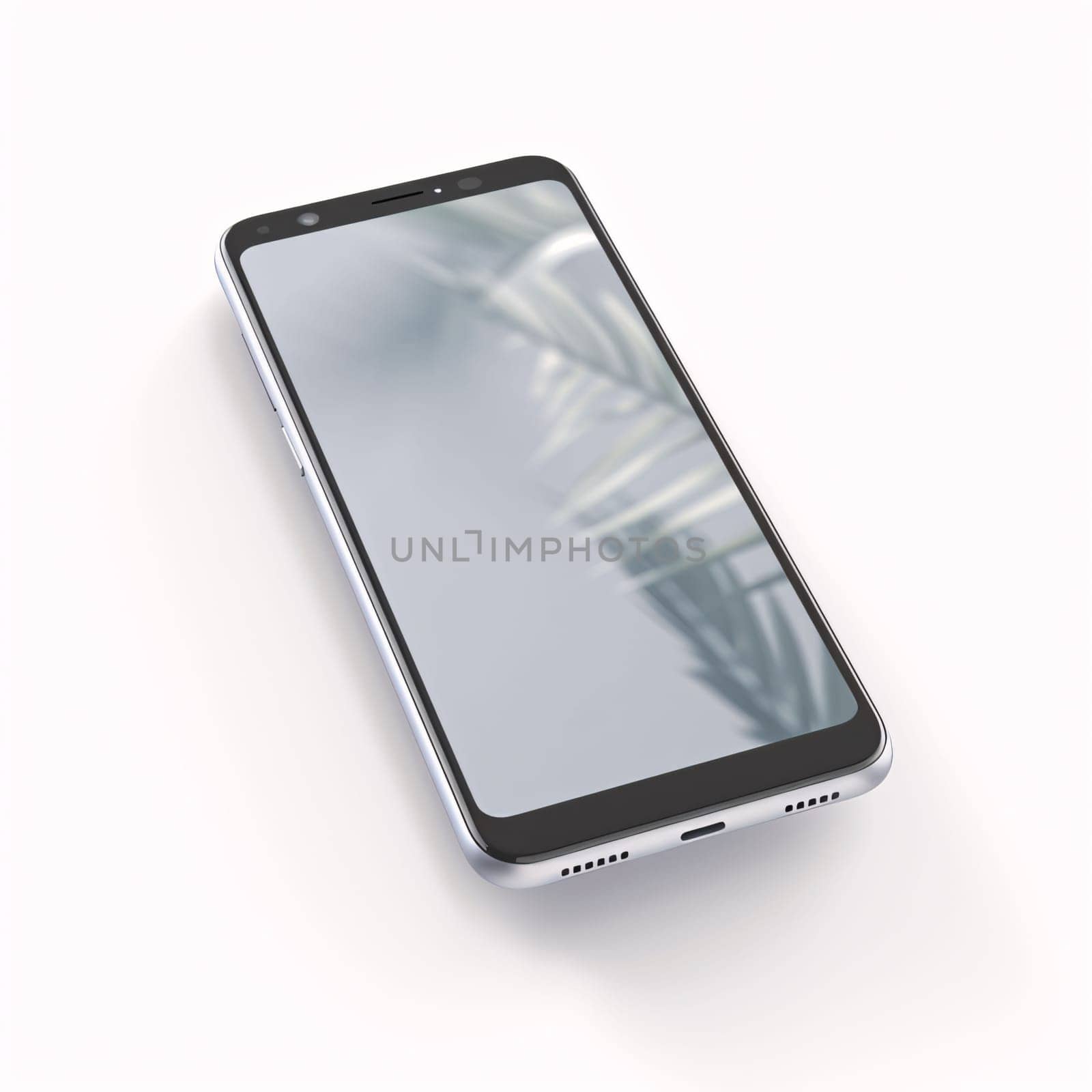 Smartphone screen: Modern smartphone with white screen isolated on white background. 3d rendering.