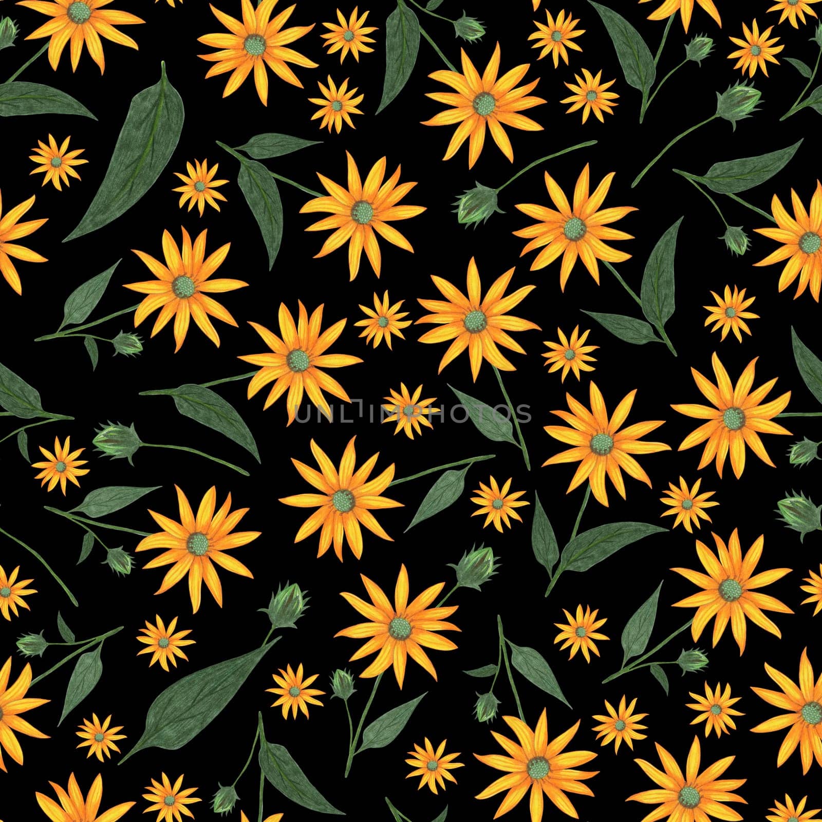 Topinambur Flower Seamless Pattern. Floral Digital Paper. by Rina_Dozornaya