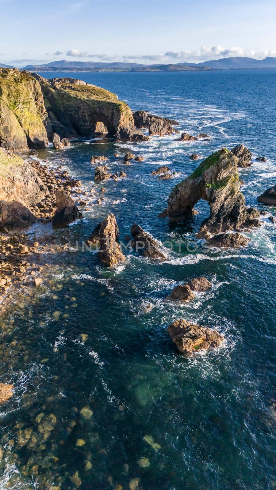 Aerial view of the Crohy Head Sea Arch, County Donegal - Ireland