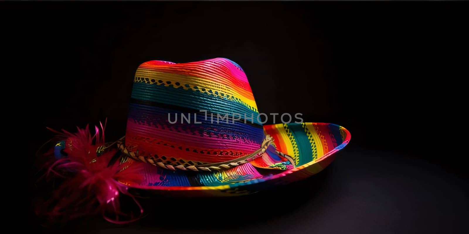 Cinco de Mayo: Mexican sombrero hat isolated on black background with copy space