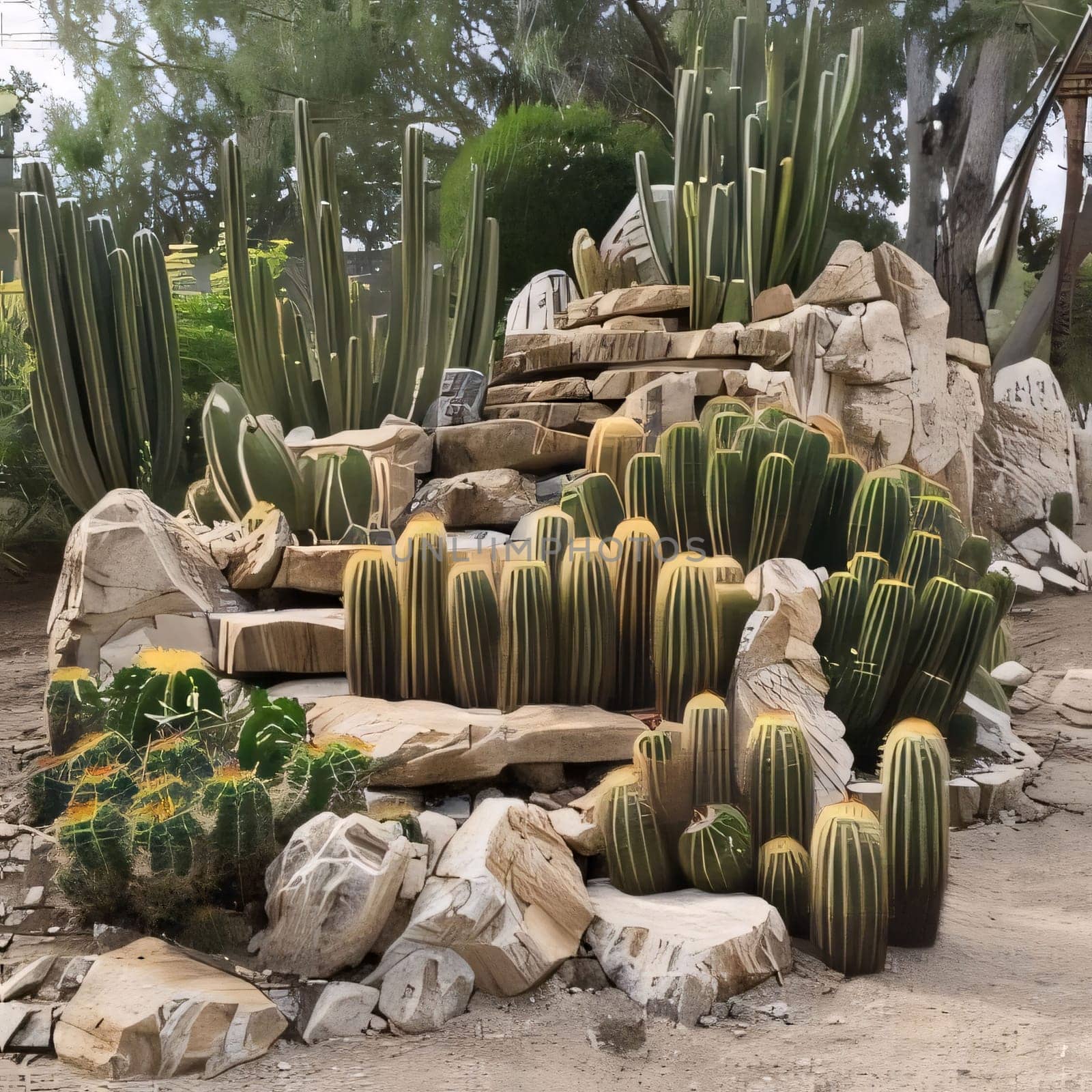 Plant called Cactus: Cactus garden in the botanical garden.