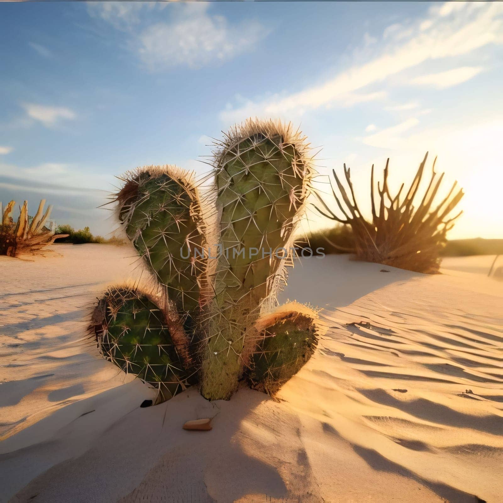 Plant called Cactus: cacti in the desert at sunset. Selective focus.