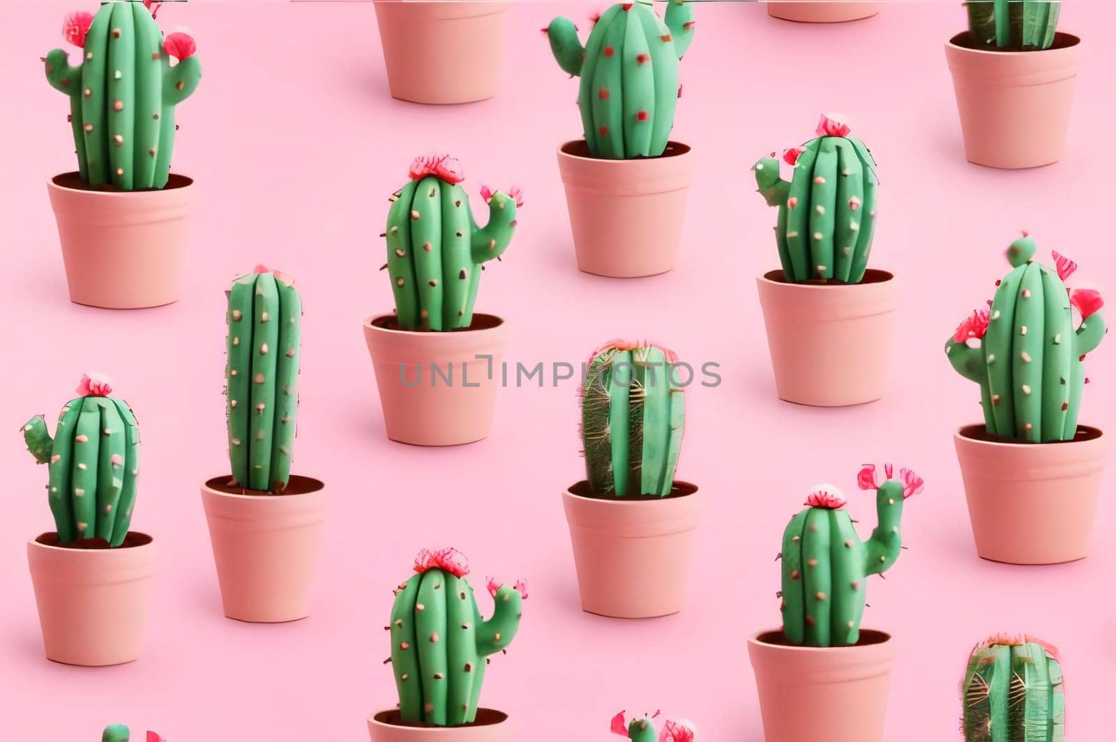 Plant called Cactus: cacti in pots on pink background. Minimal concept.