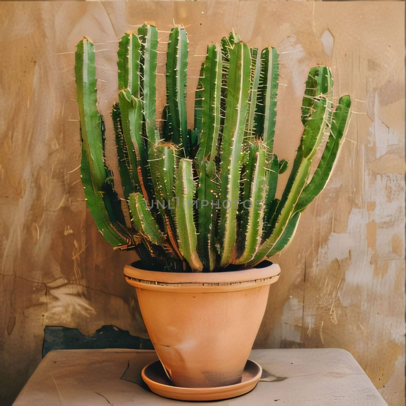 Plant called Cactus: Cactus in a pot on the background of a brown wall.