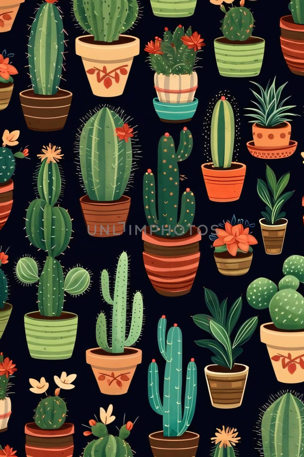 Plant called Cactus: Seamless pattern with cacti and succulents. Vector illustration