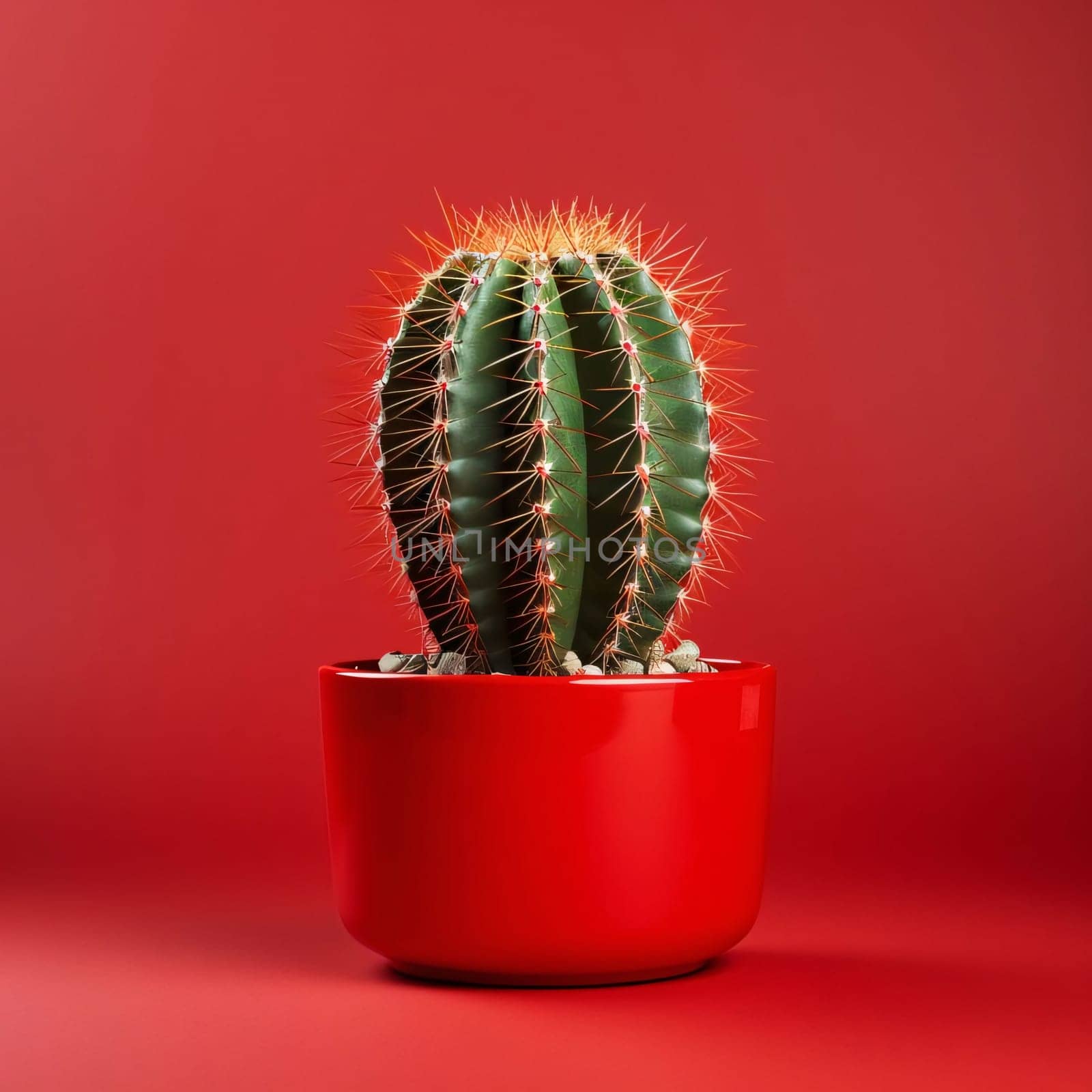 Plant called Cactus: Cactus in a pot on a red background. 3d rendering