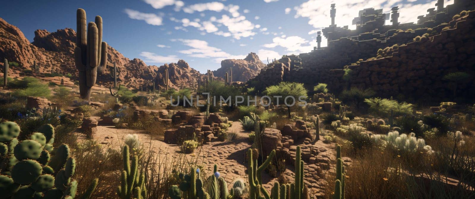 Plant called Cactus: cacti and rocks in the desert of National Park