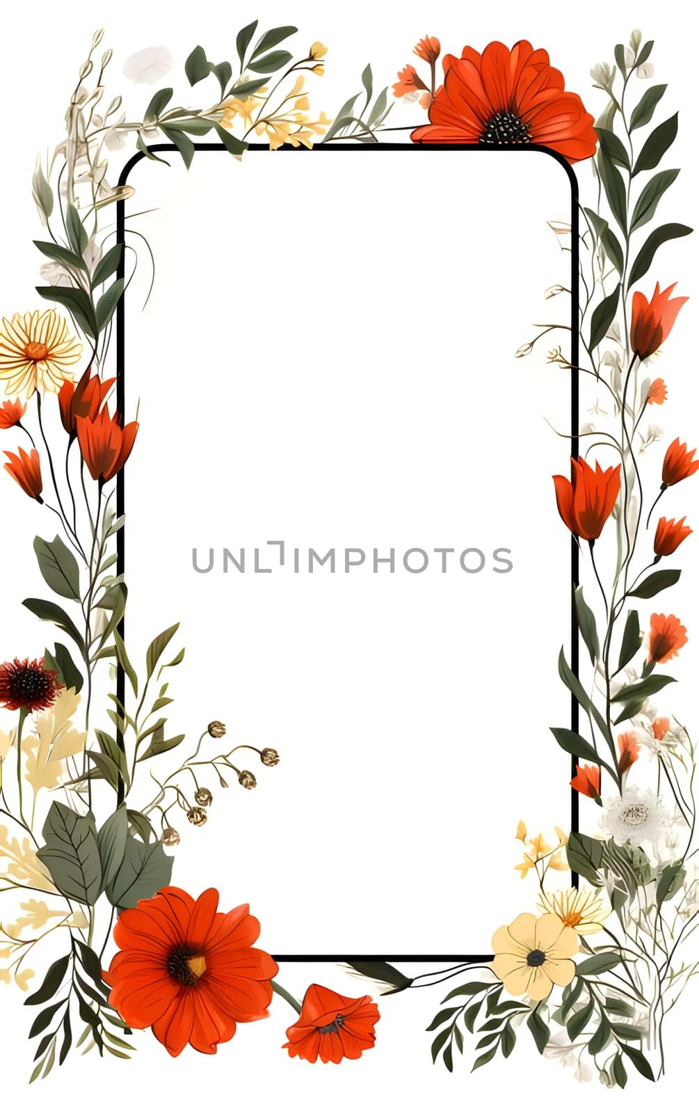 A frame adorned with colorful flowers against a light background creates a vibrant and visually captivating composition.