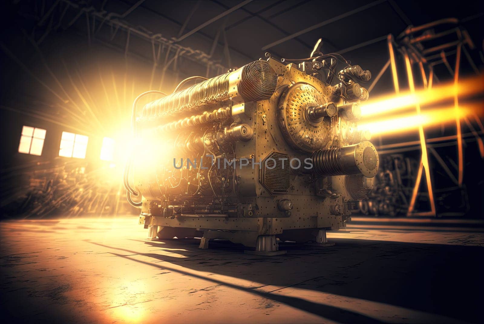 Industrial abstract background with machinery details. Shiny metal equipment concept. Generated AI