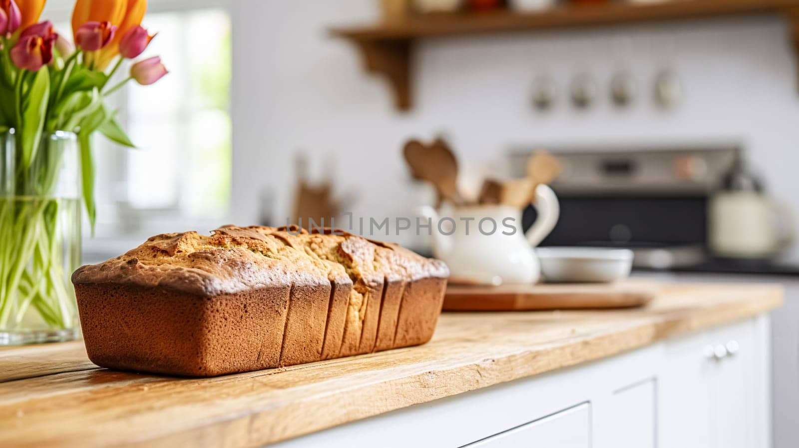 Banana bread in English country cottage, baking food and easy recipe idea for menu, food blog and cookbook by Anneleven