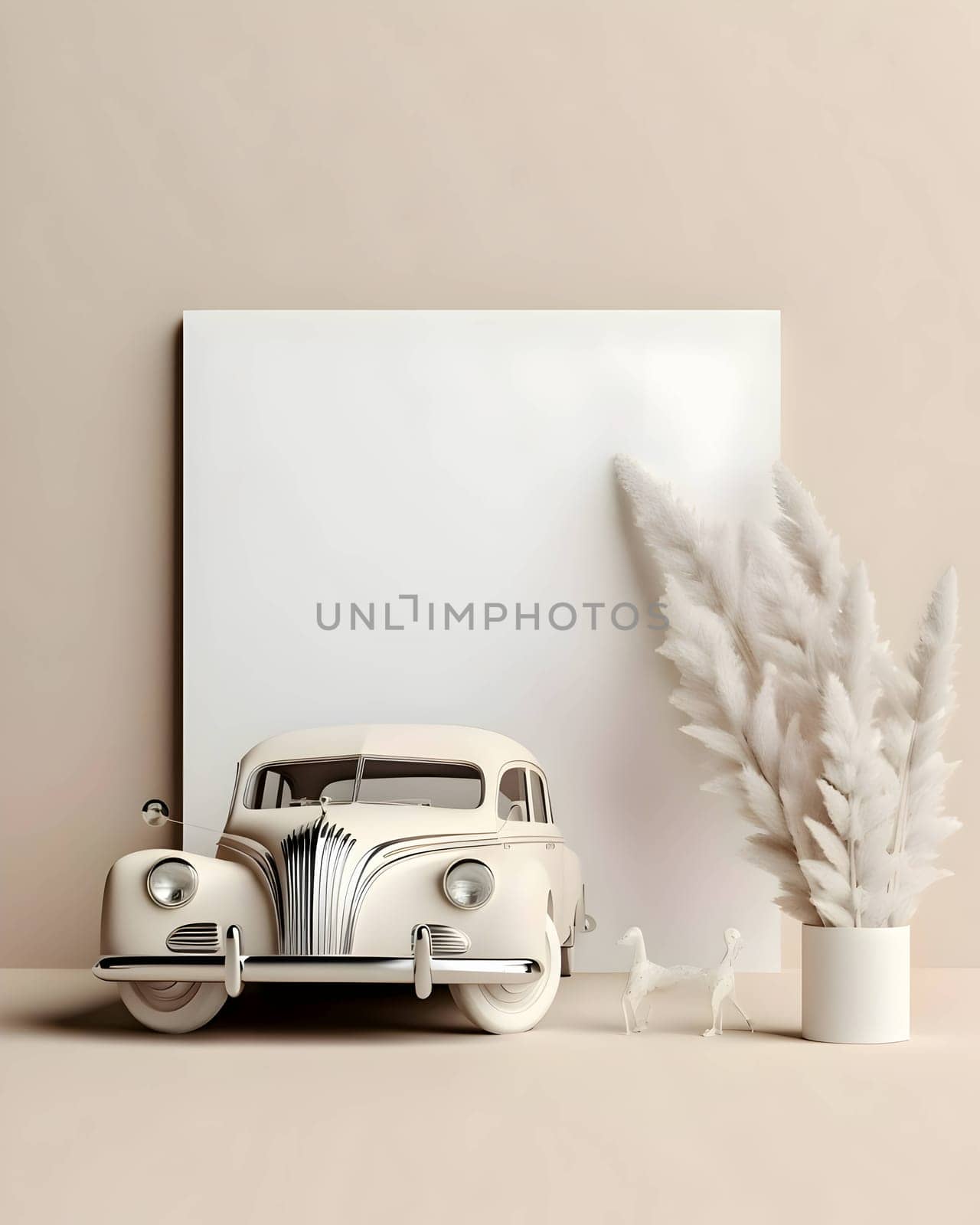 A white blank sheet of paper, a white car model and white twigs. by ThemesS