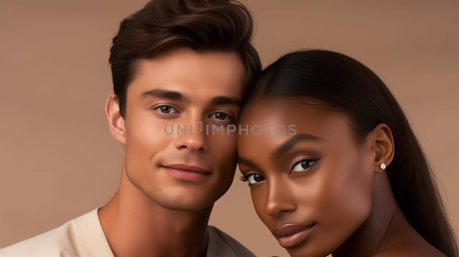 Portrait pretty young multiethnic diverse couple, beautiful black woman and caucasian man together by Rohappy
