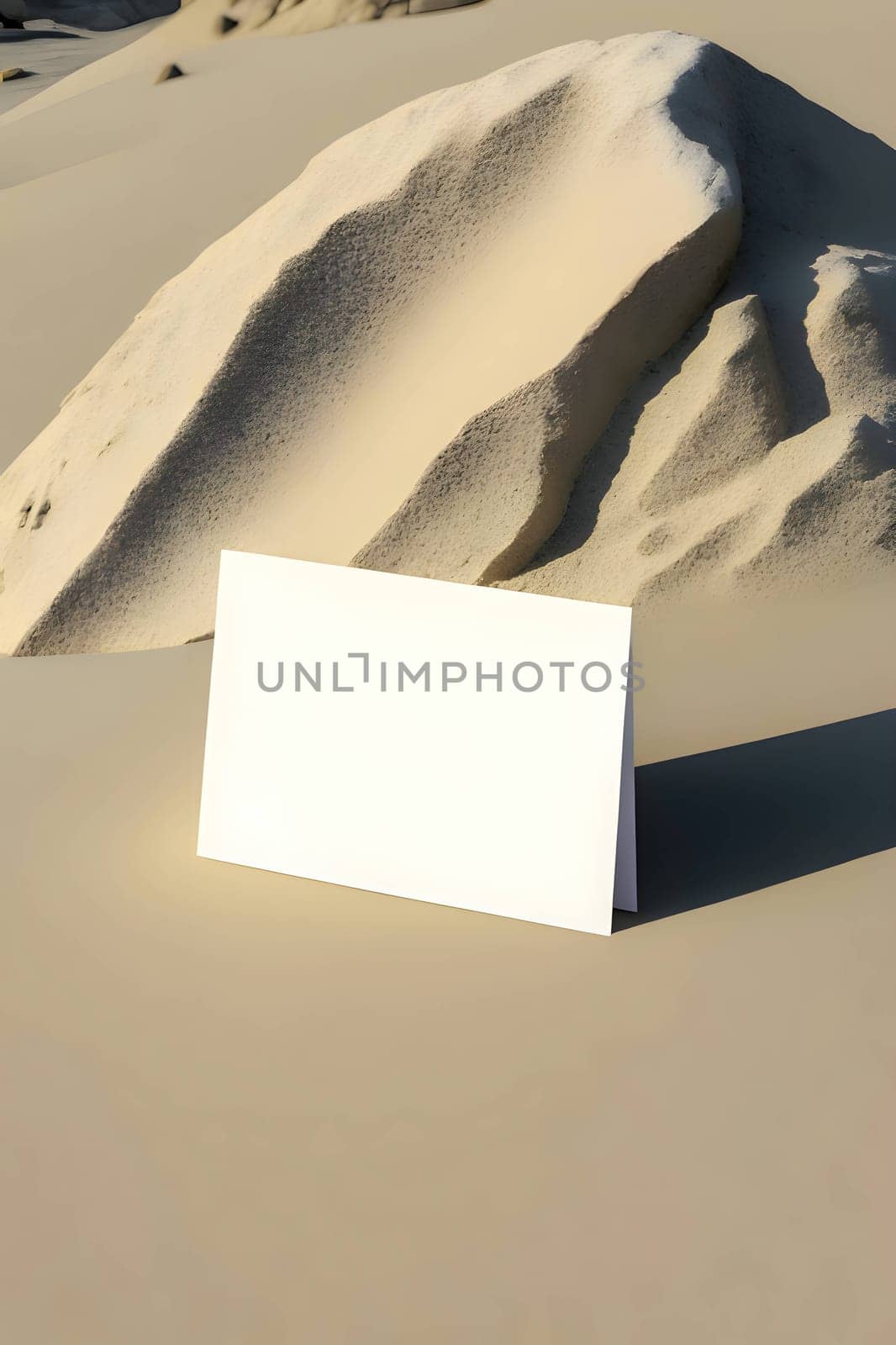 A blank white card stands out against a desert background, ready to be filled with your message or design.
