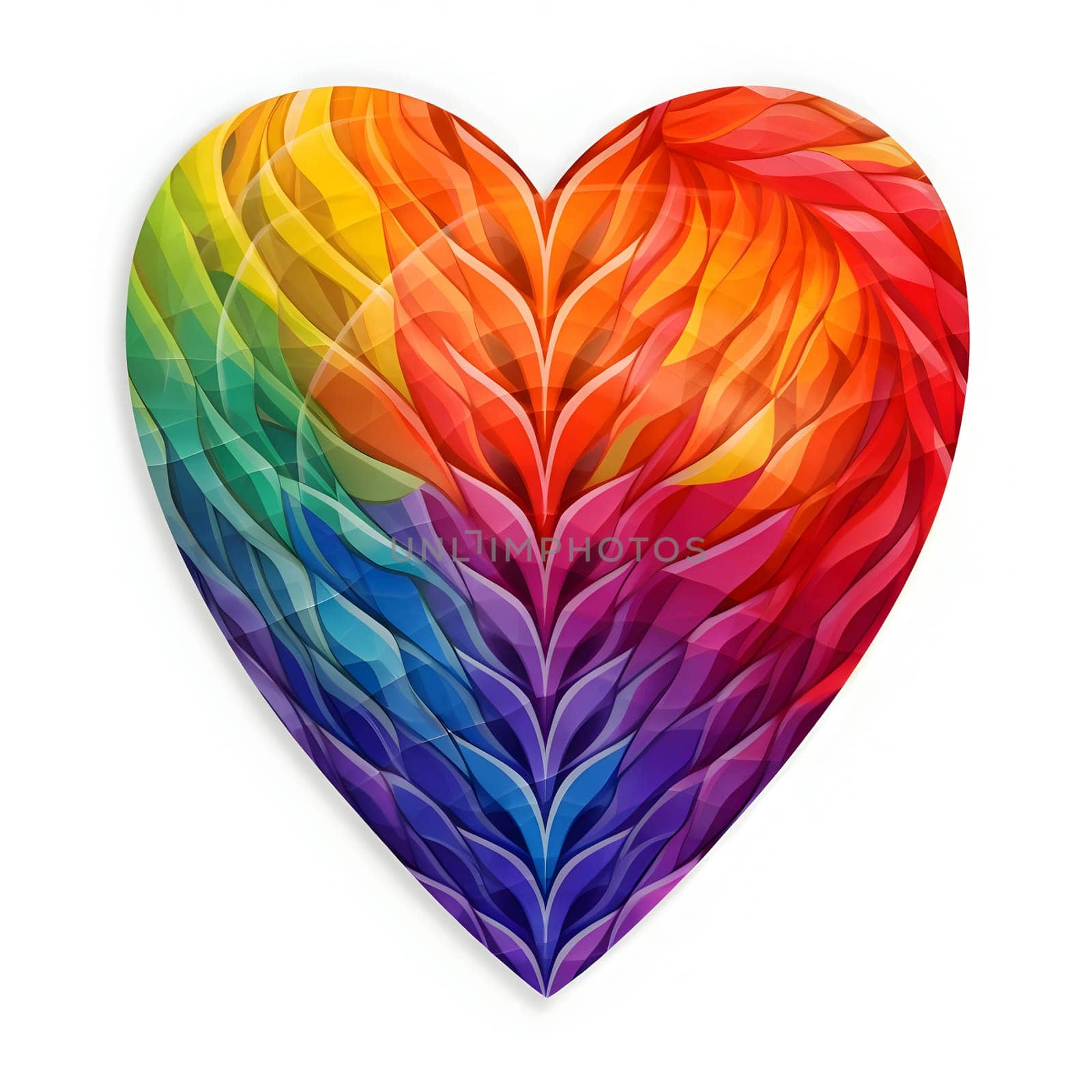 A heart formed by vibrant rainbow splashes, standing out against a clean white background, symbolizing joy, diversity, and love.