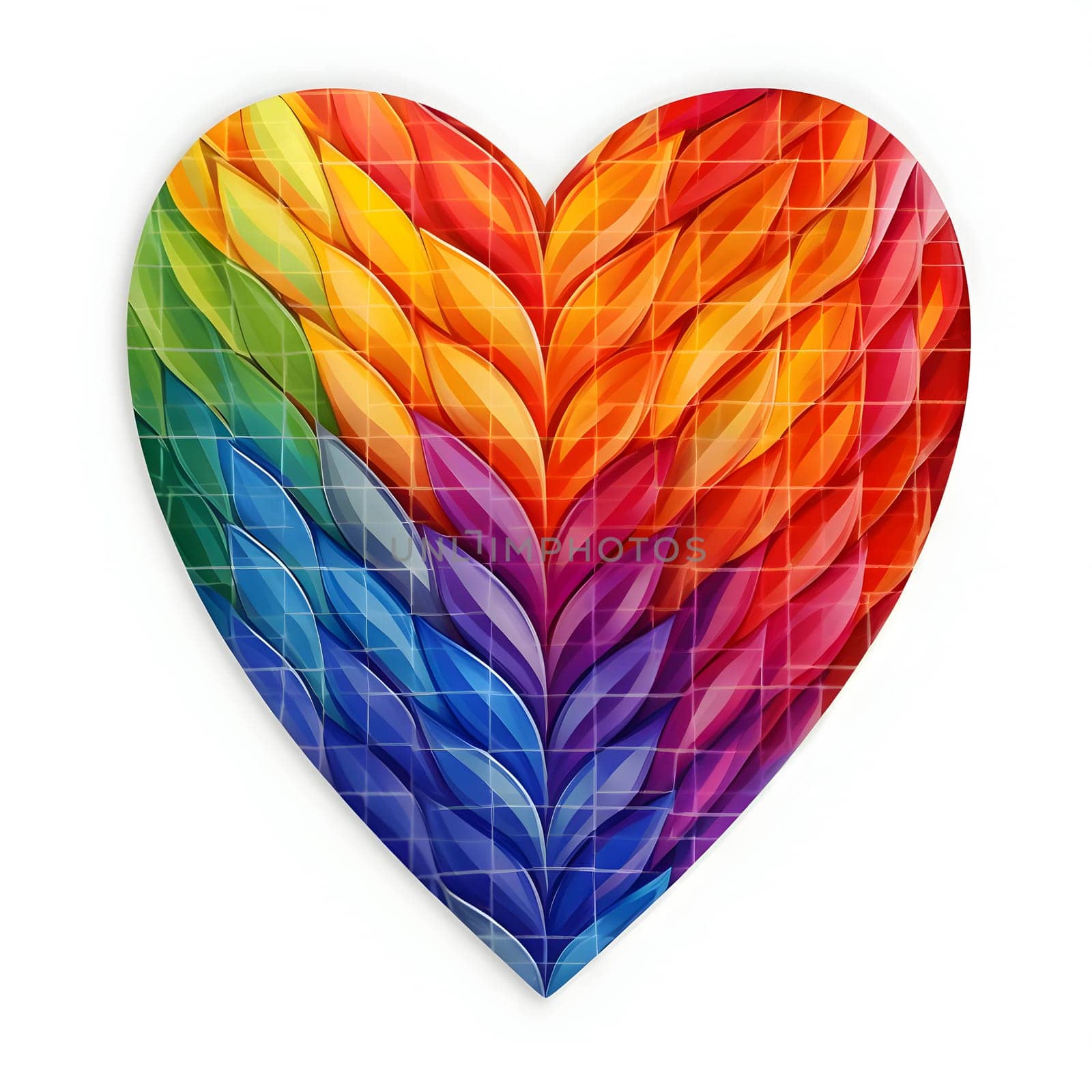 A heart formed by vibrant rainbow splashes, standing out against a clean white background, symbolizing joy, diversity, and love.