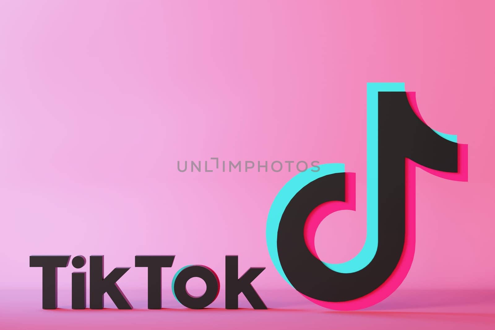 Leipzig, Germany - 15-05-2024: vibrant 3D rendering of Tik Tok logo against pink gradient background, perfect for social media themes and digital marketing content with ample copy space. Tiktok. 3D. by creativebird
