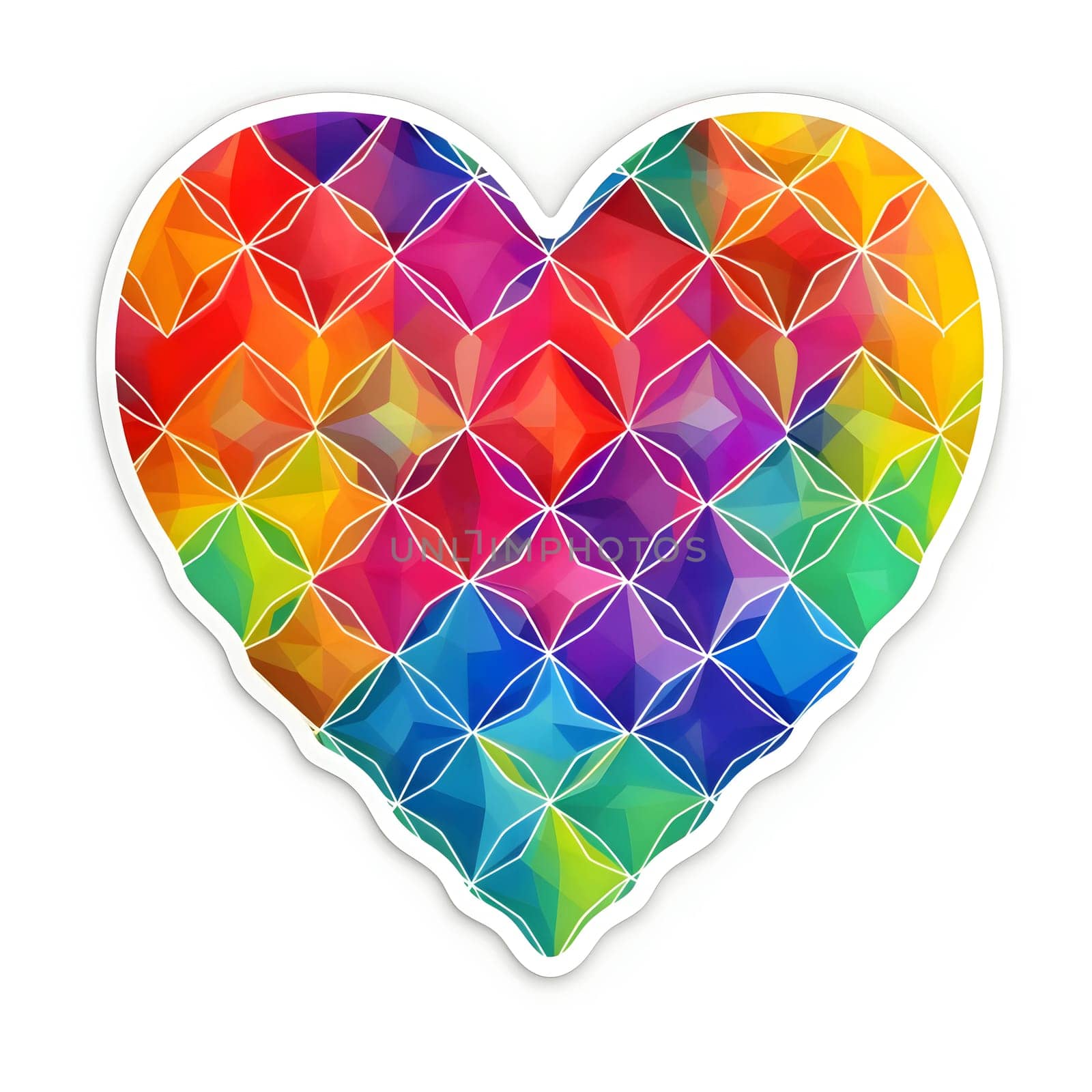 A heart formed by vibrant rainbow splashes, standing out against a clean white background, symbolizing joy, diversity, and love.