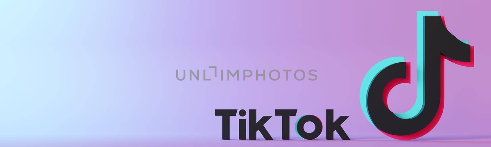 Leipzig, Germany - 15-05-2024: vibrant 3D rendering of the Tik Tok logo on gradient background, perfect for social media themes and digital marketing content with ample copy space. Tiktok. Banner. 3D. by creativebird