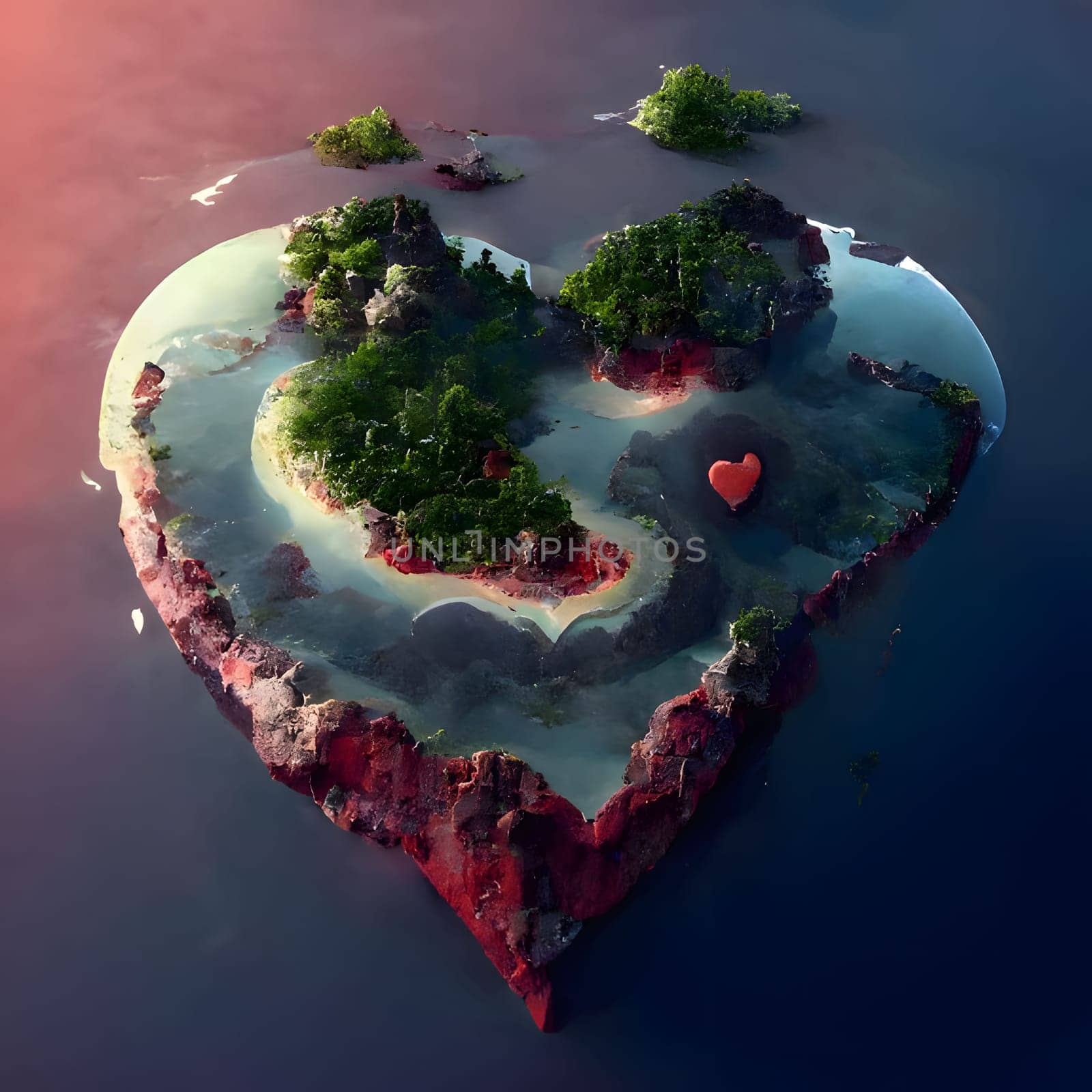 Heart, from rocks and islands in the Ocean. Heart as a symbol of affection and love. The time of falling in love and love.