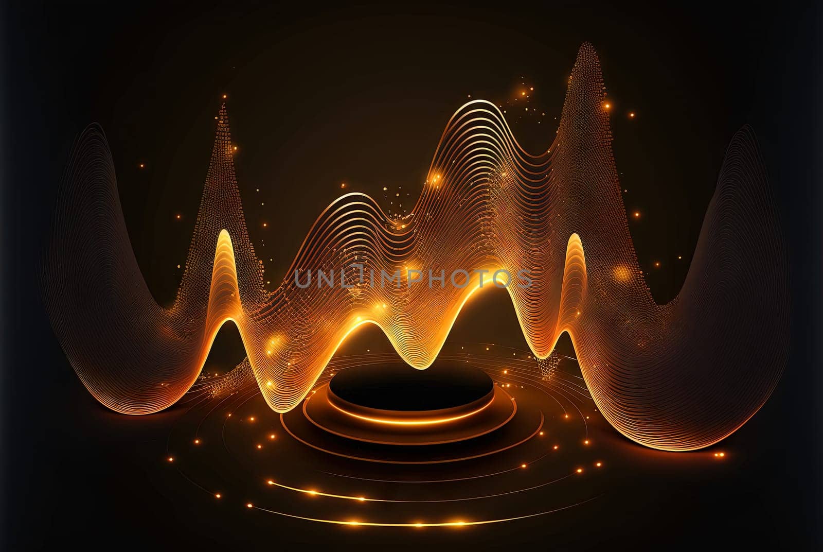 Technology abstract with shiny data wave flow. Science concept with glowing wires connected on futuristic background. Generated AI. by SwillKch