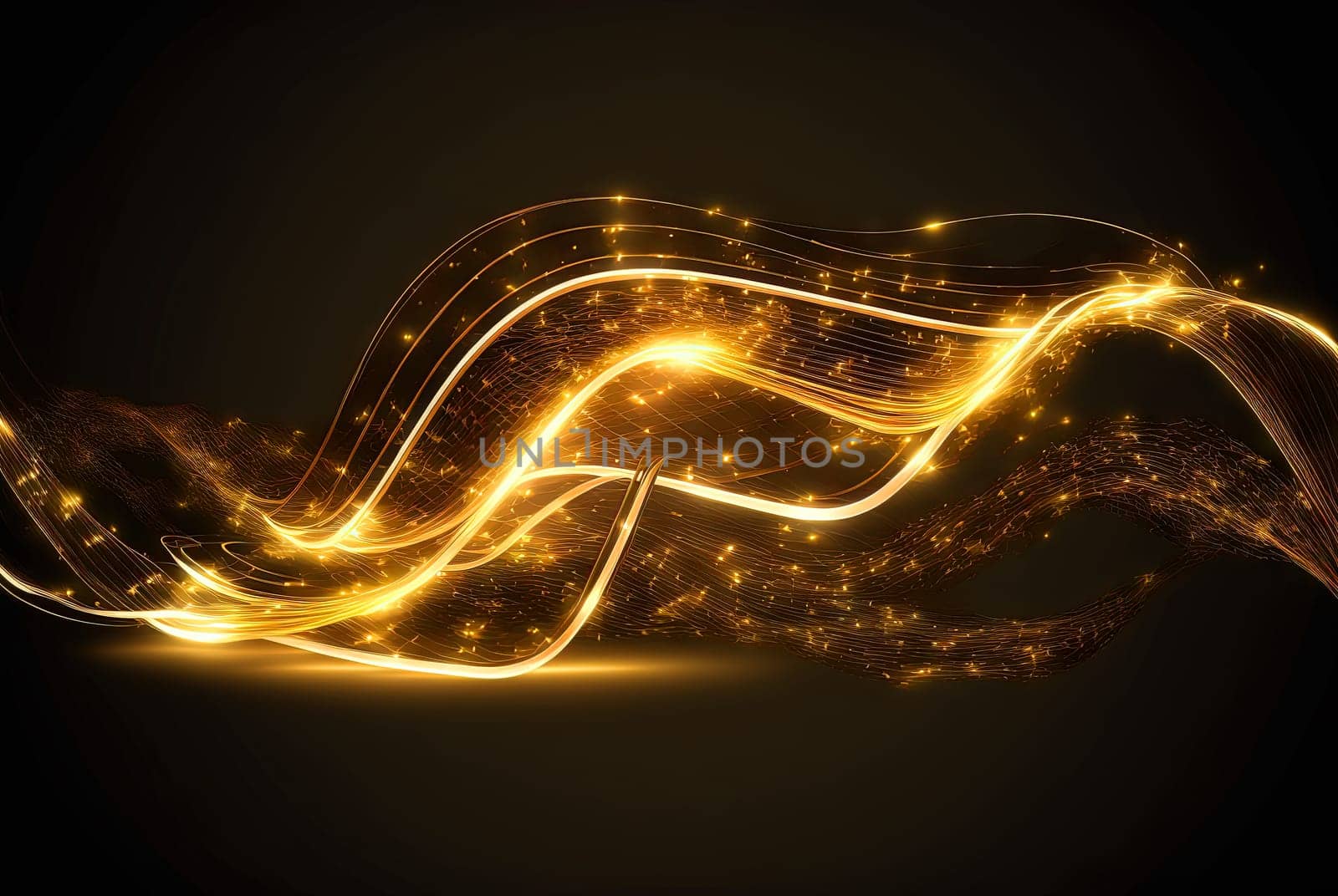 Technology abstract with shiny data wave flow. Science concept with glowing wires connected on futuristic background. Generated AI. by SwillKch