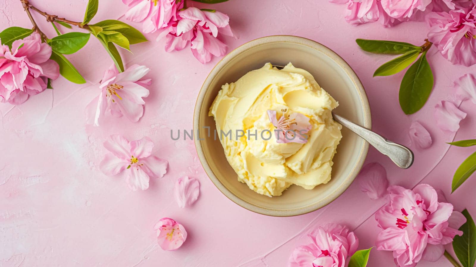 Creamy homemade butter in bowl, traditional food and country life