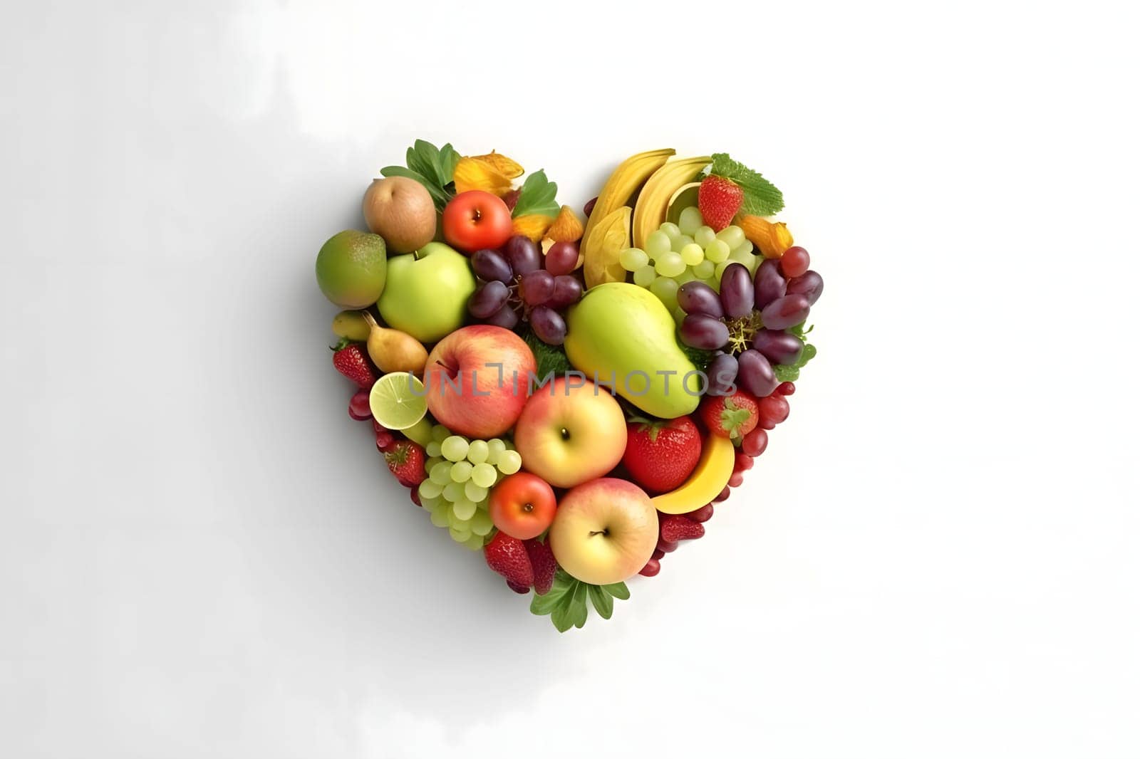 Vegetable and fruit heart. White isolated background. Heart as a symbol of affection and love. by ThemesS