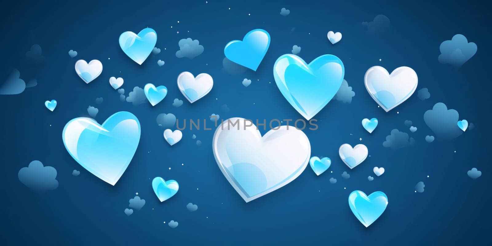 Blue hearts on a dark blue background. Heart as a symbol of affection and love. The time of falling in love and love.