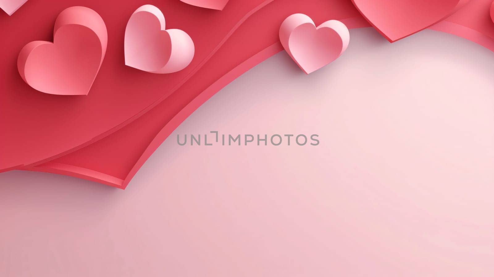 Pink 3D hearts and red stripes.Valentine's Day banner with space for your own content. White background color. Blank field for the inscription. by ThemesS