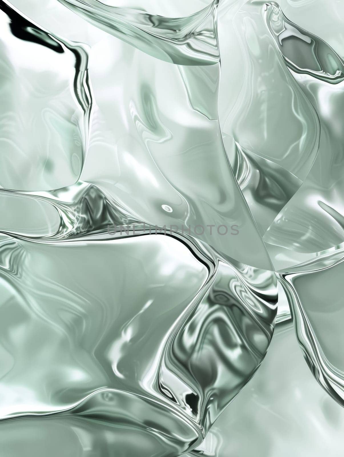 Digital abstract of liquid metal flow with a smooth, reflective, and wavy surface in tones of silver.