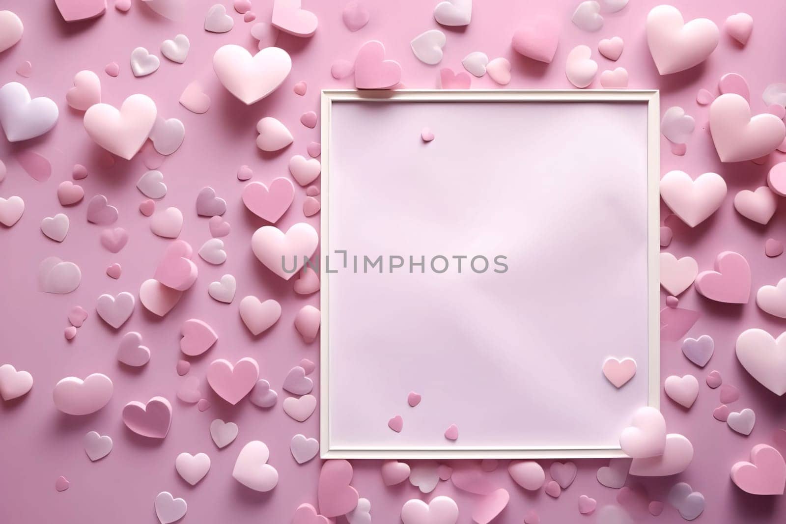 White blank card decorated with scattered pink hearts. Heart as a symbol of affection and love. by ThemesS