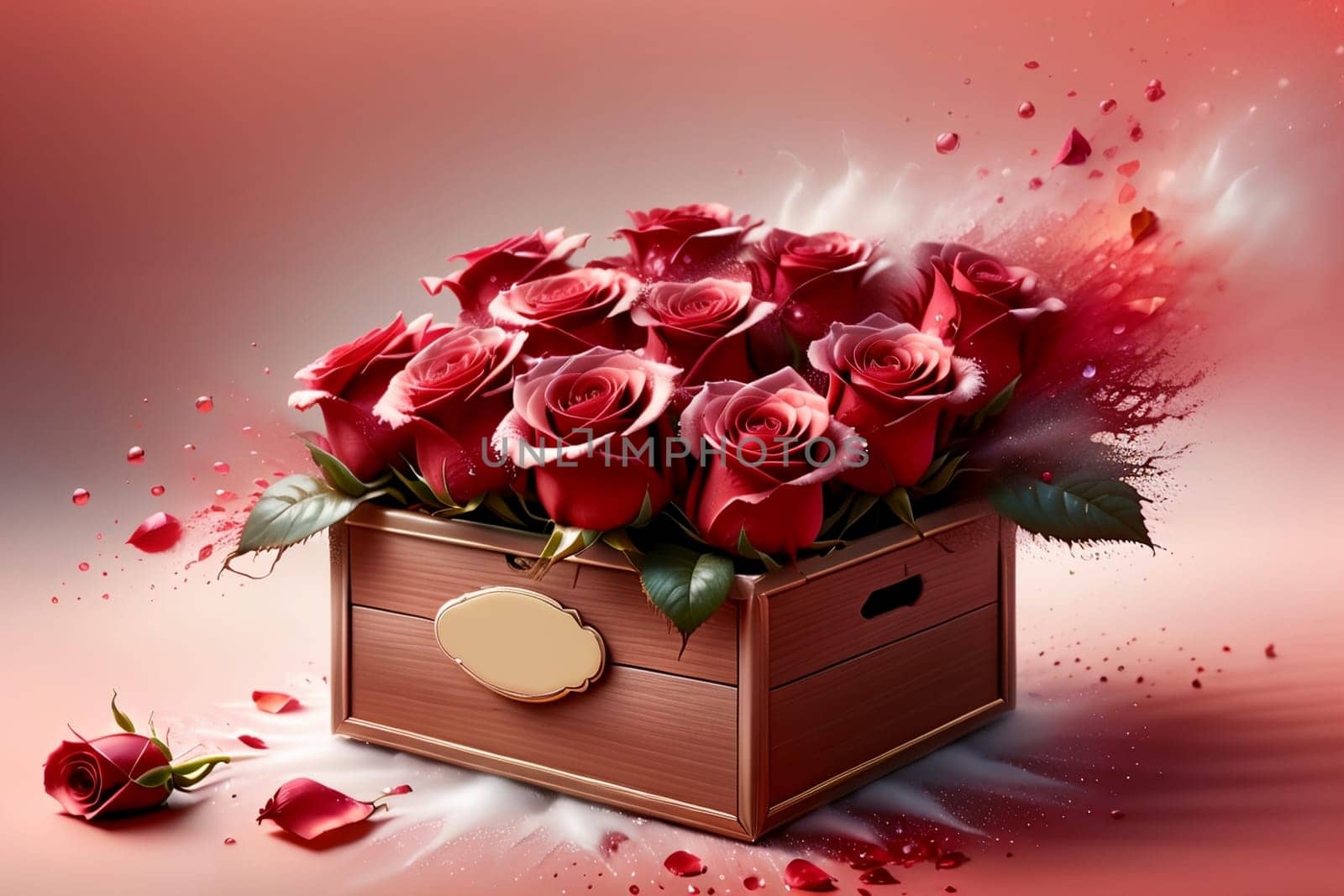 box with beautiful red roses .