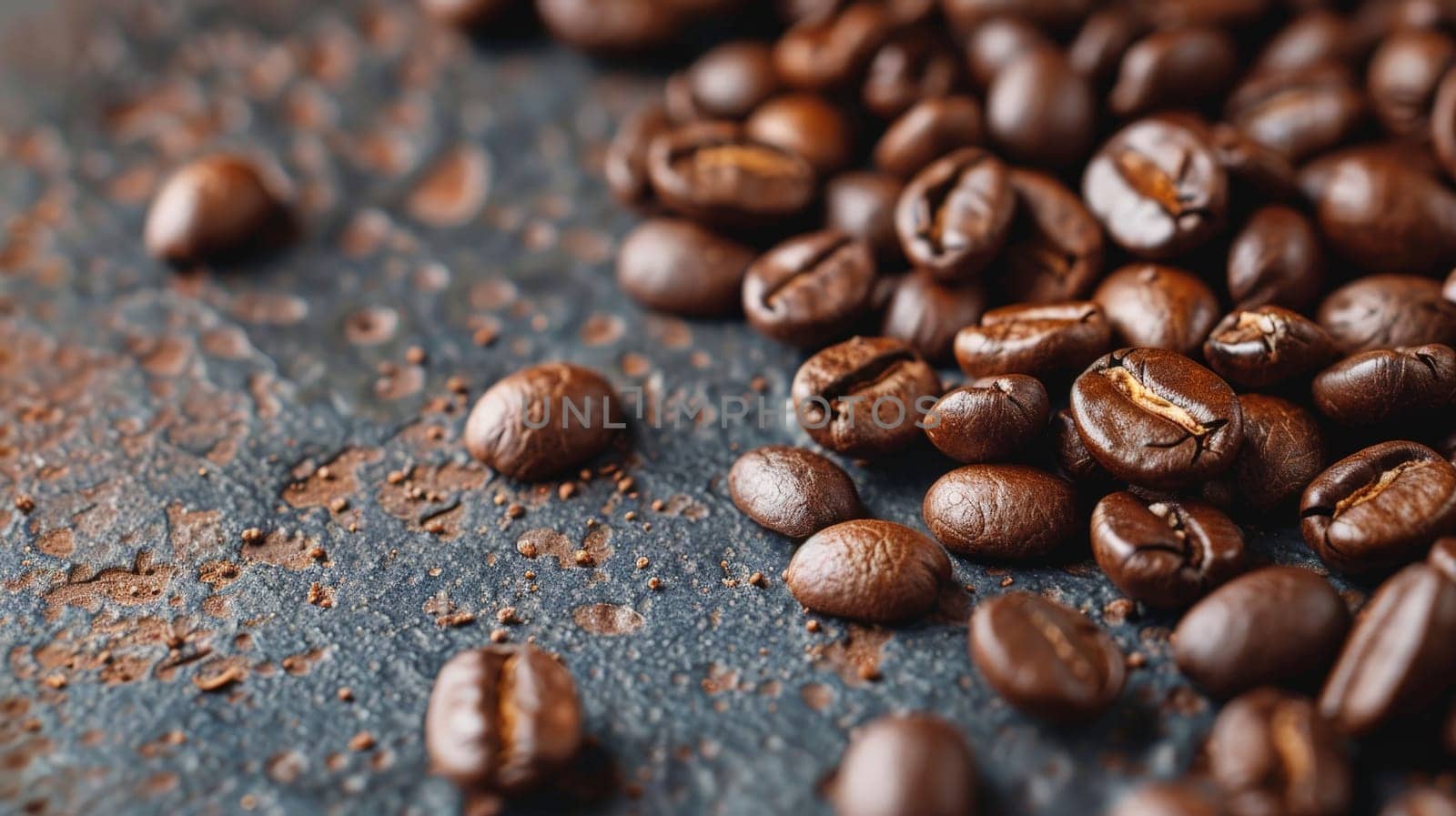 A pile of coffee beans on the table, Texture of roasted coffee beans.