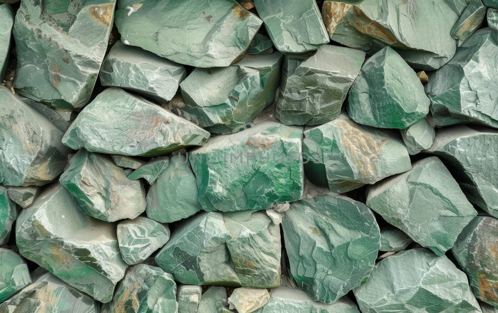 Close-up of cracked green paint on stone creating a textured look. by sfinks