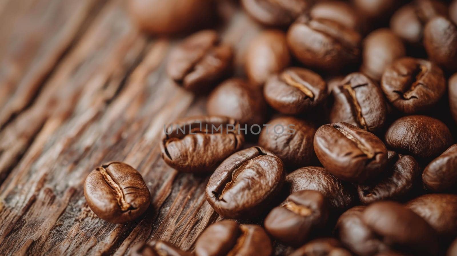 A pile of coffee beans on a wooden surface by nijieimu