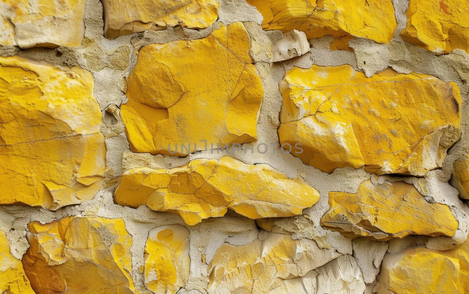 Close-up of a textured wall with interlocked yellow stones, exhibiting natural patterns and a rugged surface. by sfinks