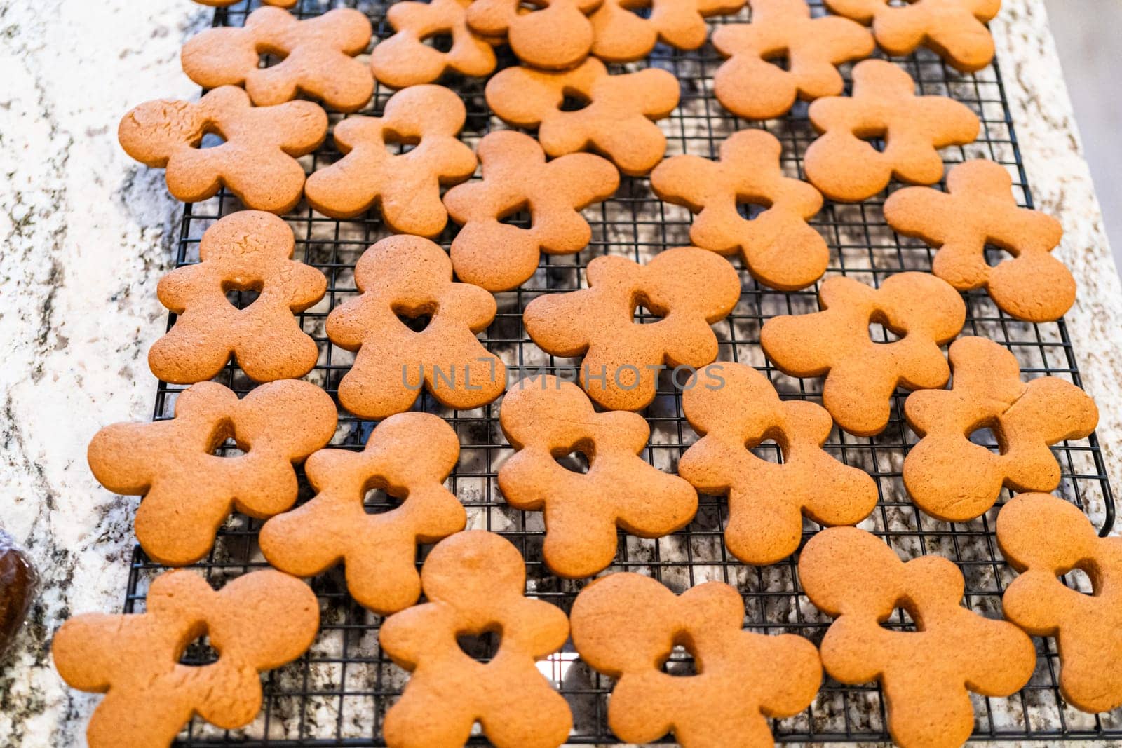 Cooling Gingerbread Cookies on Wire Rack in Modern Kitchen by arinahabich