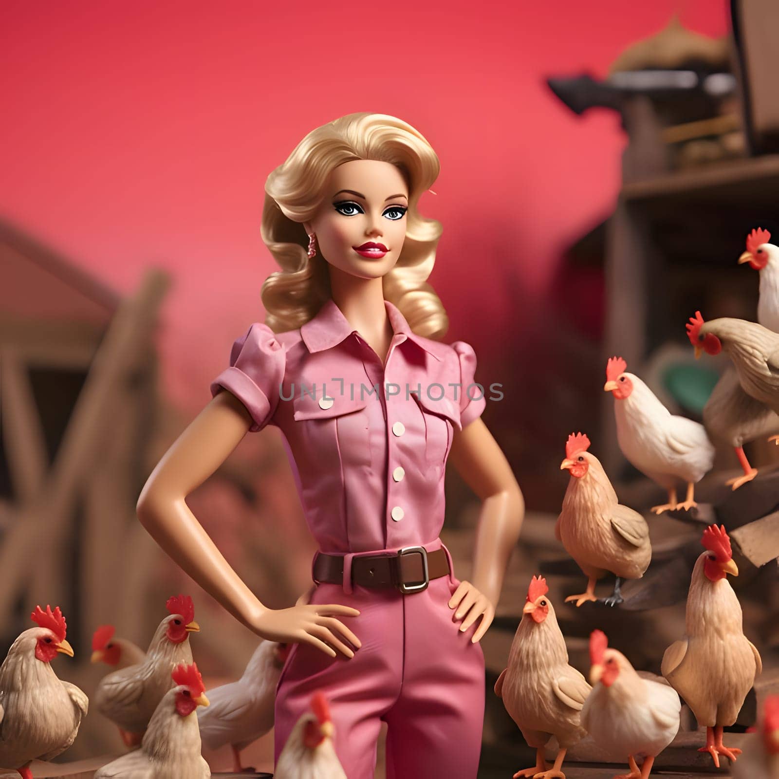 Barbie on the farm accompanied by hens and roosters. by ThemesS